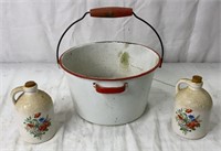 Vintage Enamel Pot w/ 2 Vintage Jugs