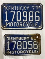 2 KY Motorcycle Plates, 1977 & 1981
