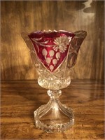 Ruby Flash Glass Footed Candy Dish