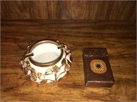 Italian Cigarette Case & Brass & Porcelain Ashtray
