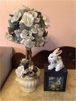 Sorrento Porcelain Bunny & Silk Flower Topiary