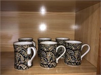 c. 1970 Takahashi Set of 6 Paisley Coffee Mugs