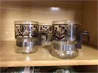 c. 1970 Glass Coffee Mugs w/Stainless Banding