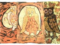 3 Harry Hilson Batik Wax Resist Fabric Owls