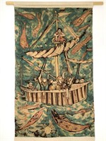 Harry Hilson Batik Fabric Art Banner Figures, Boat