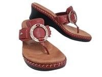 Minnetonka Women'S Sz 7 Red Leather Sandals A900