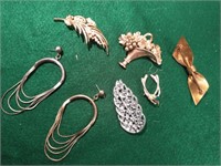 Vintage Brooches And One Pair Of Earrings