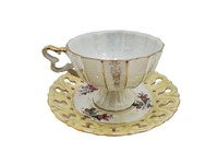Vintage Floral Teacup & Saucer Set With Holes T243
