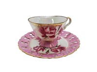 Vintage Floral Teacup & Saucer Set W/ Holes T242