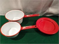 Red Enamel Pans And Plates