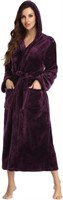 RONGTAI Womens MD Long Robes Plush Fleece Dark