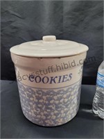 Older Crock Cookie Jar Chipped Lid