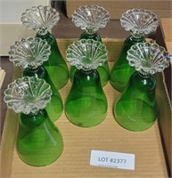 SET OF 7 GREEN WINE GLASSES
