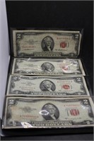 Four Red Certificate $2: 1953A, (2)1953B, 1963
