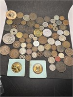 Seventy Foreign Coins or Tokens and Two US Tokens