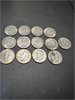 Thirteen Eisenhower Dollars: (8)1972, 1971, 1974,