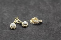 Two Pairs of 14kt Gold and Diamond Drop Earrings