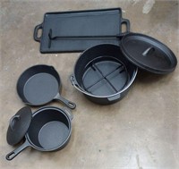 Camping Cooking Set Of 7. Pre Seasoned Cast Iron