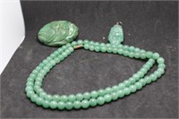 Art Deco Vintage Jade Necklace, Broach, and