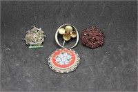Four Vintage Broaches - 14kt One is stamped