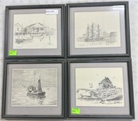 Four Nautical Pencil Sketching Signed by Clifford