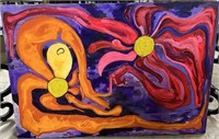Acyrlic on Canvas of Orange and Pink Flowers No