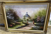 Gazebo Oil Painting Signed by Thom - 41 1/2" X 29