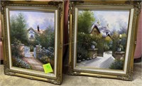 Two Cottage Oil on Canvas' Signed by Thom 21" X