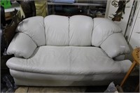 Two pc white leather sofa & loveseat
