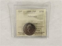 1999 Canada 25 Cent Coin AU50 ICCS