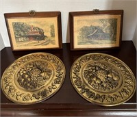 Mid Century Plaques and Brass Stove Caps