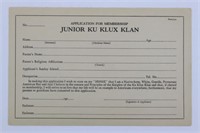 1920's Junior K K K Membership Application