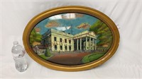Antique 1917 Convex Glass White House Painting