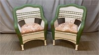 Coated Wicker Patio Chairs w Cushions ~ Set of 2