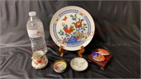 Asian Style Porcelain & Kaiawase Shell Display