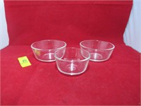 Three clear glass Fire King Bowls