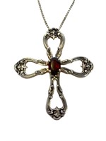 Sterling and Garnet cross on sterling chain