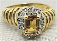14KT YELLOW GOLD 1.00CTS CITRINE & .15CTS DIA. R.