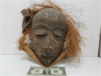 African Wood Carved Mask With Hair M309