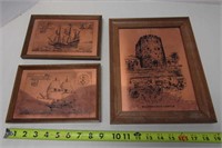 3 Copper Plate Framed Pictures