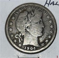 1904 BARBER HALF DOLLAR (90% SILVER) (G-6)
