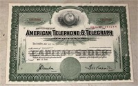 VINTAGE STOCK CERTIFICATE-AMERICAN TELEPHONE &