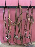 3- Leather Brow Band Headstalls Complete W/ Bits &