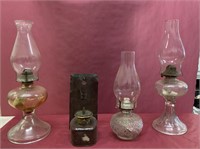 3 Coal Oil Lamps & 1 Wall Sconce