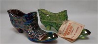 L.E. Smith Black, Green Carnival Glass Shoes