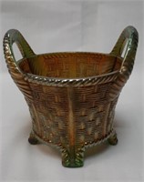 Northwood Green Carnival Glass Bushel Basket