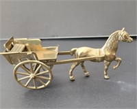 Antique Brass Cast Horse & Buggy