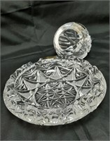 German Hand Cut Lead Crystal Ashtray, Pipe Rest