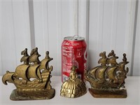 Brass lot 2 ships and a brass bell look at