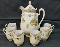Ohme Old Ivory Roses Chocolate (6) Cups, #16 Pot